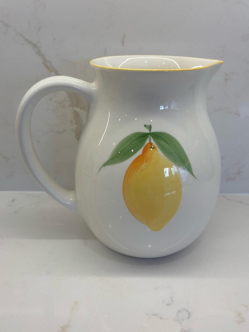 White Ceramic Pitcher  with Lemon and Yellow Rim by PP Home in Portugal 1.6L